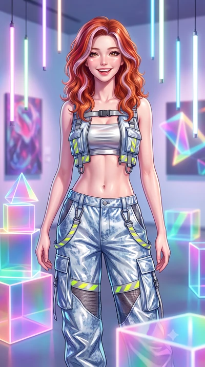 score_9, masterpiece, best quality, ultra-detailed, high-budget anime keyframe, semi-realistic 3D game render, editorial fashion photography, tasteful artistic composition, Caucasian woman. close-up cowboy shot from the waist and thighs up, the chara