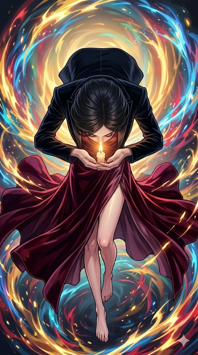 score_9, masterpiece, best quality, ultra-detailed, high-budget anime movie keyframe, cinematic anime lighting, intricate line art, Caucasian (strictly human ears) woman. Extreme high angle shot as she leaps towards the camera, filling the frame. shi
