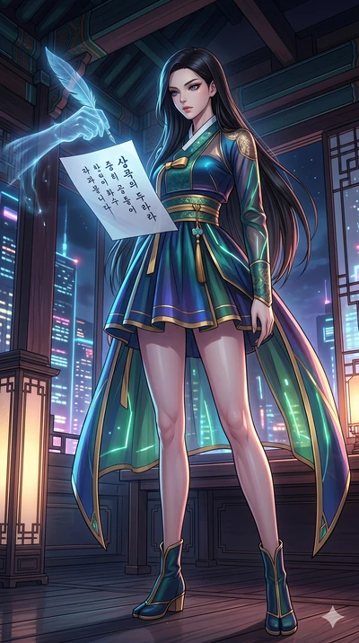 score_9, masterpiece, best quality, ultra-detailed, high-budget anime movie keyframe, cinematic anime lighting, intricate line art, Caucasian (strictly human ears) woman. Low angle cowboy shot capturing a powerful motion and statuesque presence. star