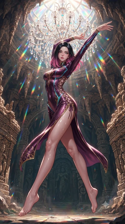 score_9, masterpiece, best quality, ultra-detailed, high-budget anime keyframe, editorial fashion photography, tasteful artistic composition, Korean woman. low angle full-body shot from head to toe showing her feet, filling the entire 9:16 vertical f