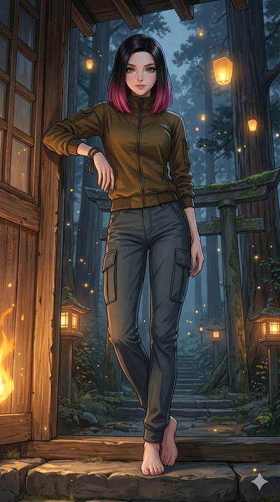 score_9, masterpiece, best quality, ultra-detailed, high-budget anime keyframe, editorial fashion photography, tasteful artistic composition, Korean woman. low angle full-body shot from head to toe showing her feet, filling the entire 9:16 vertical f