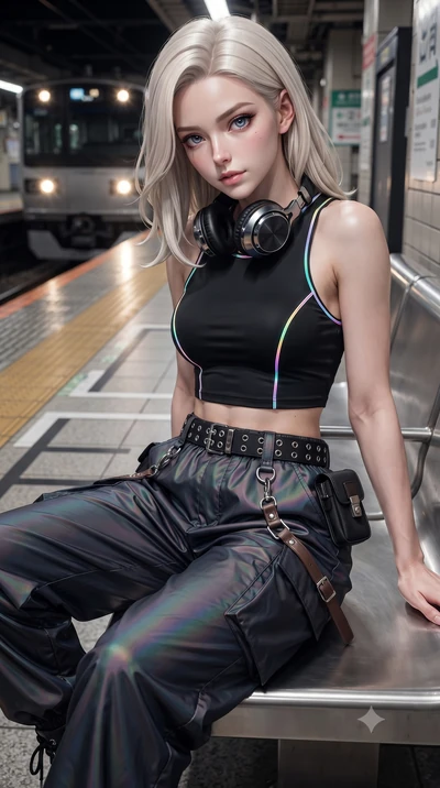 score_9, masterpiece, best quality, ultra-detailed, high-budget anime keyframe, editorial fashion photography, tasteful artistic composition, Caucasian woman. close-up cowboy shot from the waist and thighs up, the character dominates the composition,