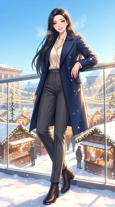 score_9, masterpiece, best quality, ultra-detailed, high-budget anime keyframe, vibrant anime aesthetic, Korean woman. low angle full-body shot from head to toe showing her feet, filling the entire 9:16 vertical frame with her statuesque presence, st