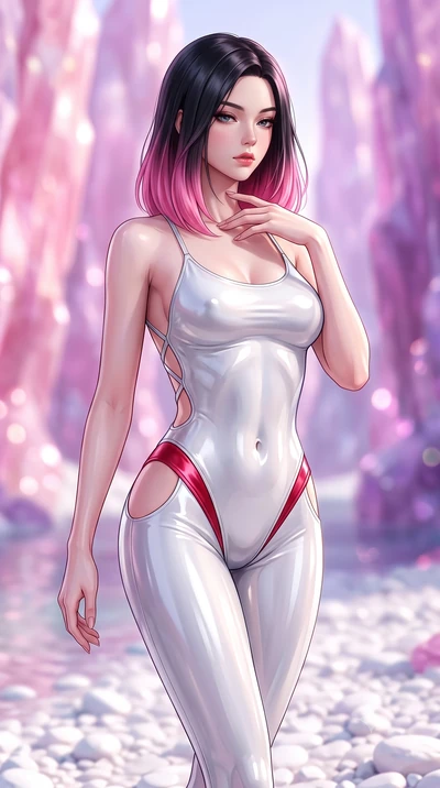 score_9, masterpiece, best quality, ultra-detailed, high-budget anime keyframe, semi-realistic 3D game render, editorial fashion photography, tasteful artistic composition, Korean woman. close-up cowboy shot from the waist and thighs up, the characte