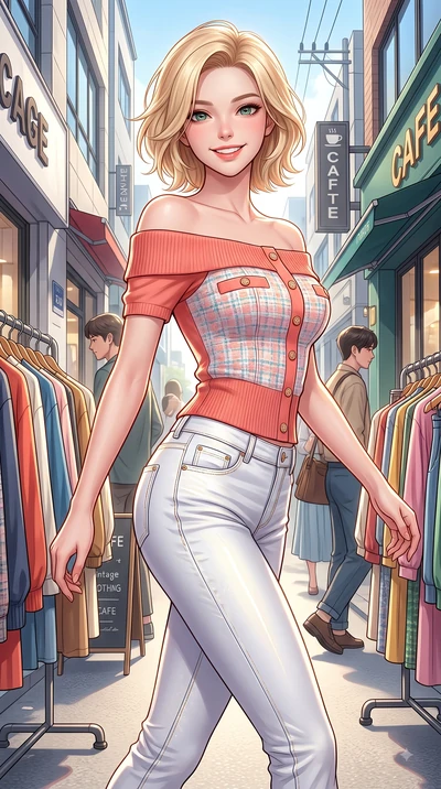 score_9, masterpiece, best quality, ultra-detailed, high-budget anime keyframe, editorial fashion photography, tasteful artistic composition, Caucasian woman. close-up cowboy shot from the waist and thighs up, the character dominates the composition,