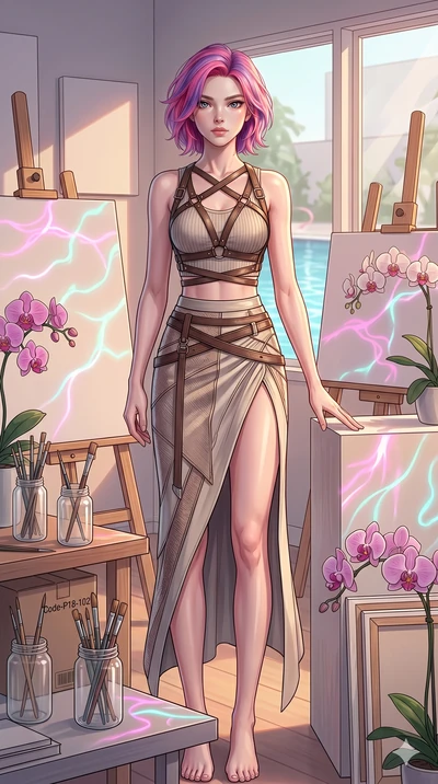 score_9, masterpiece, best quality, ultra-detailed, high-budget anime keyframe, editorial fashion photography, tasteful artistic composition, Caucasian woman, strictly human ears. cowboy shot from the thighs up, character and outfit filling the frame