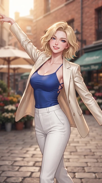 score_9, masterpiece, best quality, ultra-detailed, high-budget anime keyframe, editorial fashion photography, tasteful artistic composition, Caucasian woman. close-up cowboy shot from the waist and thighs up, the character dominates the composition,