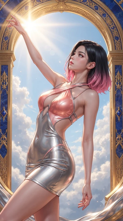 score_9, masterpiece, best quality, ultra-detailed, high-budget anime keyframe, editorial fashion photography, tasteful artistic composition, Korean woman. close-up cowboy shot from the waist and thighs up, the character dominates the composition, fi