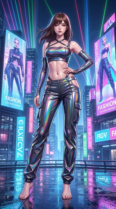 score_9, masterpiece, best quality, ultra-detailed, high-budget anime keyframe, semi-realistic 3D game render, editorial fashion photography, tasteful artistic composition, Korean woman. low angle full-body shot from head to toe showing her feet, fil