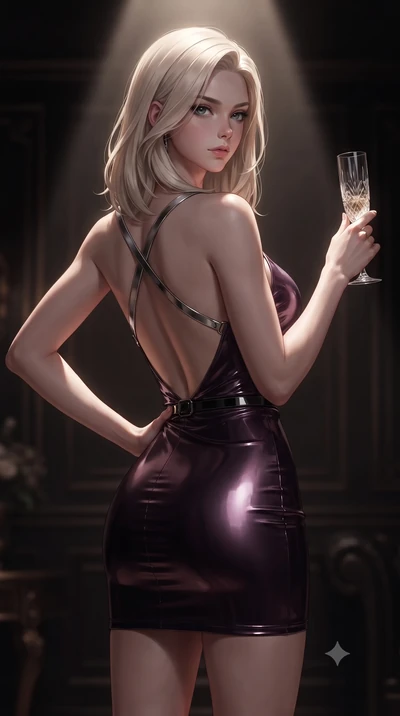 score_9, masterpiece, best quality, ultra-detailed, high-budget anime keyframe, editorial fashion photography, tasteful artistic composition, Caucasian woman. close-up cowboy shot from the waist and thighs up, the character dominates the composition,