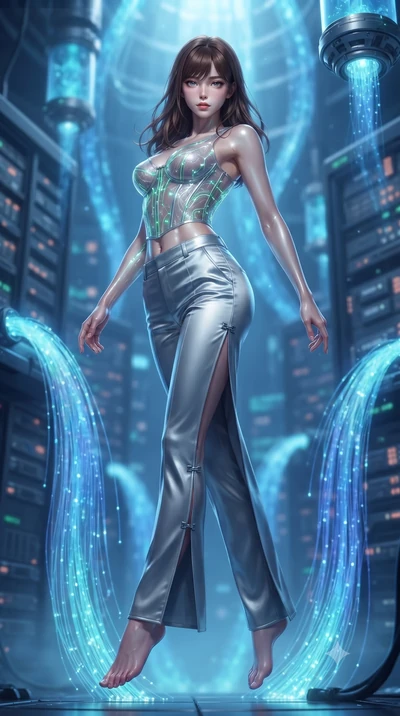 score_9, masterpiece, best quality, ultra-detailed, high-budget anime keyframe, editorial fashion photography, tasteful artistic composition, Korean woman. low angle full-body shot from head to toe showing her feet, filling the entire 9:16 vertical f