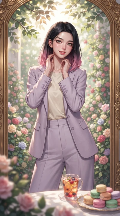 score_9, masterpiece, best quality, ultra-detailed, high-budget anime keyframe, editorial fashion photography, tasteful artistic composition, Korean woman. close-up cowboy shot from the waist and thighs up, the character dominates the composition, fi