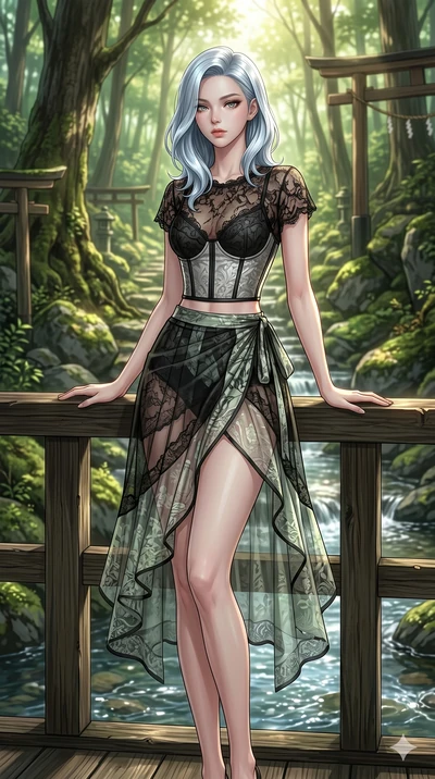 score_9, masterpiece, best quality, ultra-detailed, high-budget anime keyframe, editorial fashion photography, tasteful artistic composition, Korean woman. cowboy shot from the thighs up, character and outfit filling the frame for maximum editorial p