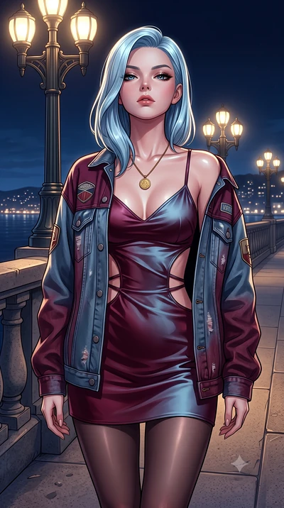 score_9, masterpiece, best quality, ultra-detailed, high-budget anime keyframe, semi-realistic 3D game render, editorial fashion photography, tasteful artistic composition, Korean woman. close-up cowboy shot from the waist and thighs up, the characte