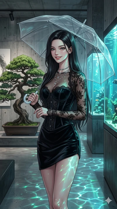 score_9, masterpiece, best quality, ultra-detailed, high-budget anime keyframe, editorial fashion photography, tasteful artistic composition, Korean woman. cowboy shot from the thighs up, character and outfit filling the frame for maximum editorial p