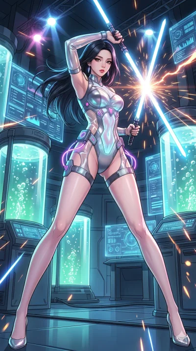 score_9, masterpiece, best quality, ultra-detailed, High-budget Anime Keyframe, vibrant colors, fluid line-art, expressive lighting, cinematic composition, Ufotable-style visual effects, top-tier animation quality, Korean woman with idol-like refined