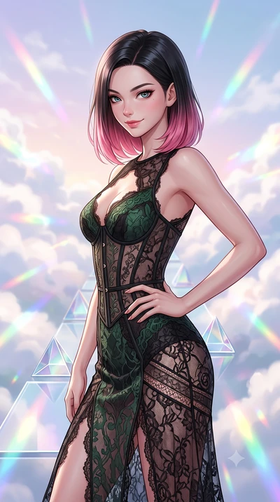 score_9, masterpiece, best quality, ultra-detailed, high-budget anime keyframe, editorial fashion photography, tasteful artistic composition, Korean woman. close-up cowboy shot from the waist and thighs up, the character dominates the composition, fi