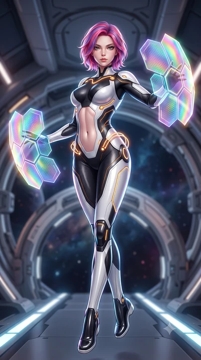 score_9, masterpiece, best quality, ultra-detailed, high-budget anime keyframe, semi-realistic 3D game render, editorial fashion photography, tasteful artistic composition, Caucasian woman. low angle full-body shot from head to toe showing her feet, 