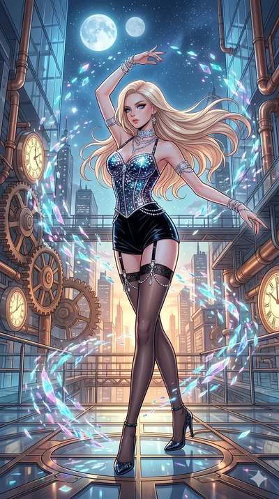 score_9, masterpiece, best quality, ultra-detailed, high-budget anime movie keyframe, cinematic anime lighting, intricate line art, Japanese woman. Dynamic full-body shot stretching the vertical silhouette across the 9:16 frame. dancing with data-sha