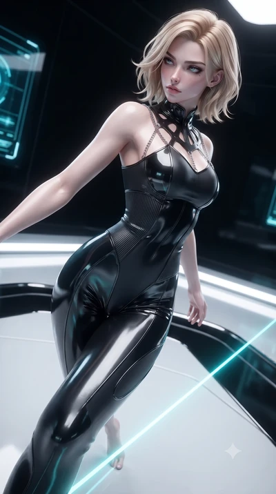 score_9, masterpiece, best quality, ultra-detailed, high-budget anime keyframe, editorial fashion photography, tasteful artistic composition, Caucasian woman. close-up cowboy shot from the waist and thighs up, the character dominates the composition,