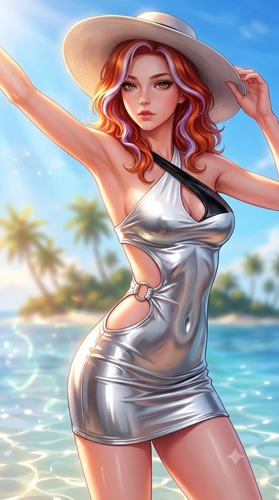 score_9, masterpiece, best quality, ultra-detailed, high-budget anime keyframe, semi-realistic 3D game render, editorial fashion photography, tasteful artistic composition, Caucasian woman. close-up cowboy shot from the waist and thighs up, the chara