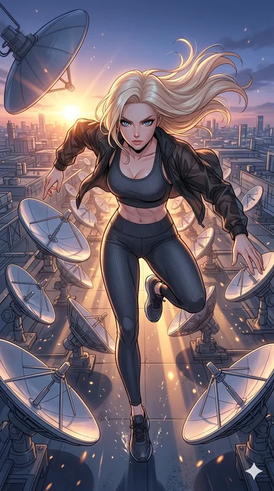 score_9, masterpiece, best quality, ultra-detailed, high-budget anime movie keyframe, cinematic anime lighting, intricate line art, Korean anime girl. Extreme high angle shot as she leaps towards the camera, filling the frame. charging through a fiel