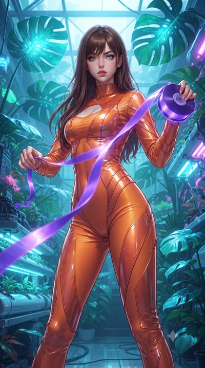 score_9, masterpiece, best quality, ultra-detailed, High-budget Anime Keyframe, editorial fashion photography, tasteful artistic composition, realistic cosplay photography, East Asian woman. Low angle cowboy shot filling the entire 9:16 frame with he