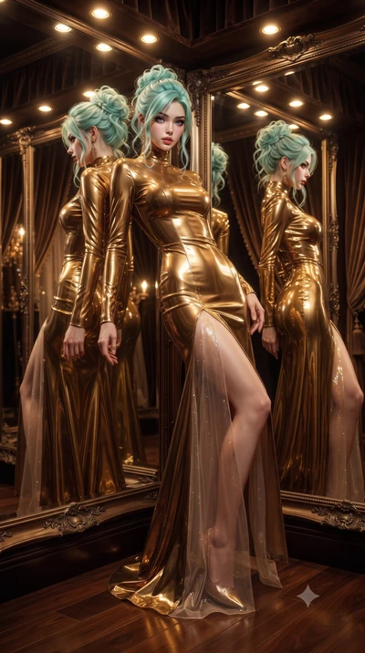 score_9, masterpiece, best quality, ultra-detailed, High-budget Anime Keyframe, editorial fashion photography, tasteful artistic composition, realistic cosplay photography, East Asian woman. Dynamic full-body shot stretching the vertical silhouette t