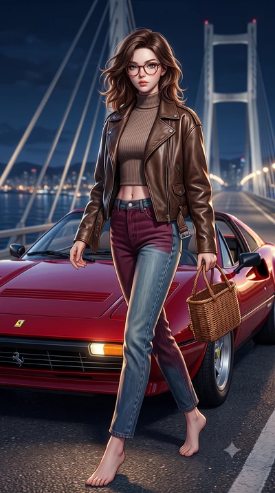 score_9, masterpiece, best quality, ultra-detailed, high-budget anime keyframe, semi-realistic 3D game render, editorial fashion photography, tasteful artistic composition, Korean woman. low angle full-body shot from head to toe showing her feet, fil
