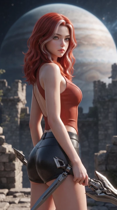 score_9, masterpiece, best quality, ultra-detailed, high-budget anime keyframe, editorial fashion photography, tasteful artistic composition, Caucasian woman. close-up cowboy shot from the waist and thighs up, the character dominates the composition,
