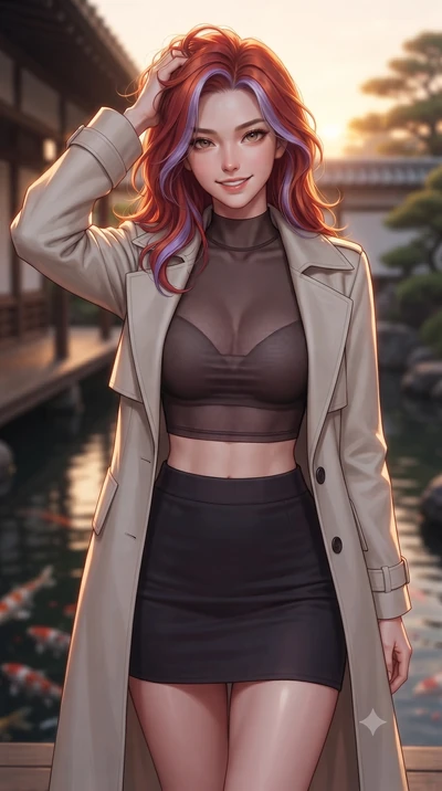 score_9, masterpiece, best quality, ultra-detailed, high-budget anime keyframe, editorial fashion photography, tasteful artistic composition, Caucasian woman. close-up cowboy shot from the waist and thighs up, the character dominates the composition,
