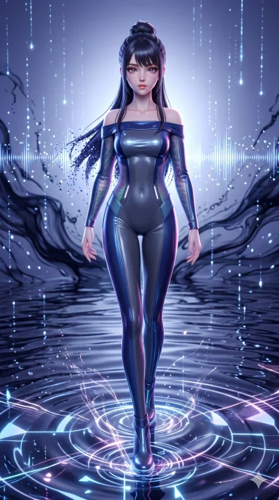 score_9, masterpiece, best quality, ultra-detailed, Semi-realistic 3D Game Render, high-fidelity character model, intricate textures, dynamic particle effects, Unreal Engine 5 aesthetic, crisp 3D depth, Japanese woman with delicate and elegant anime-