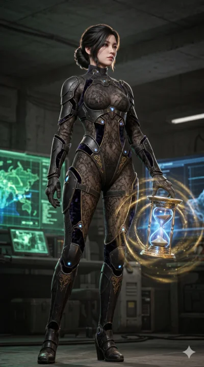 score_9, masterpiece, best quality, ultra-detailed, Semi-realistic 3D Game Render, high-fidelity character model, intricate armor textures, dynamic particle effects, Unreal Engine 5 aesthetic, crisp 3D depth, Korean woman with idol-like refined featu