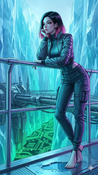 score_9, masterpiece, best quality, ultra-detailed, high-budget anime keyframe, editorial fashion photography, tasteful artistic composition, Korean woman. low angle full-body shot from head to toe showing her feet, filling the entire 9:16 vertical f
