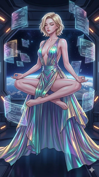score_9, masterpiece, best quality, ultra-detailed, high-budget anime movie keyframe, cinematic anime lighting, intricate line art, Caucasian (strictly human ears) woman. Upper body filling screen focusing on her alluring features and slim-fit silhou