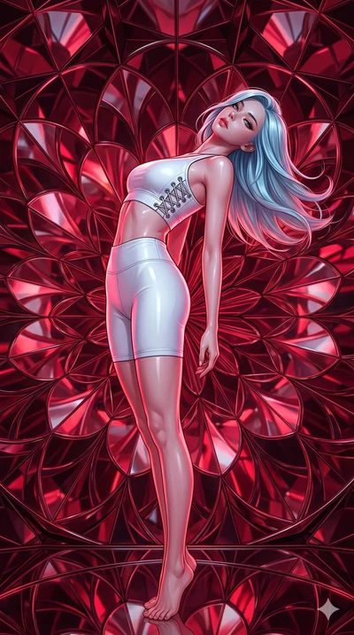 score_9, masterpiece, best quality, ultra-detailed, high-budget anime keyframe, editorial fashion photography, tasteful artistic composition, Korean woman. low angle full-body shot from head to toe showing her feet, filling the entire 9:16 vertical f