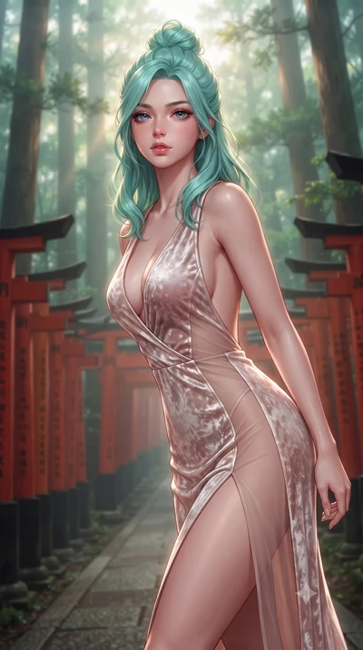 score_9, masterpiece, best quality, ultra-detailed, high-budget anime keyframe, editorial fashion photography, tasteful artistic composition, Japanese woman. close-up cowboy shot from the waist and thighs up, the character dominates the composition, 