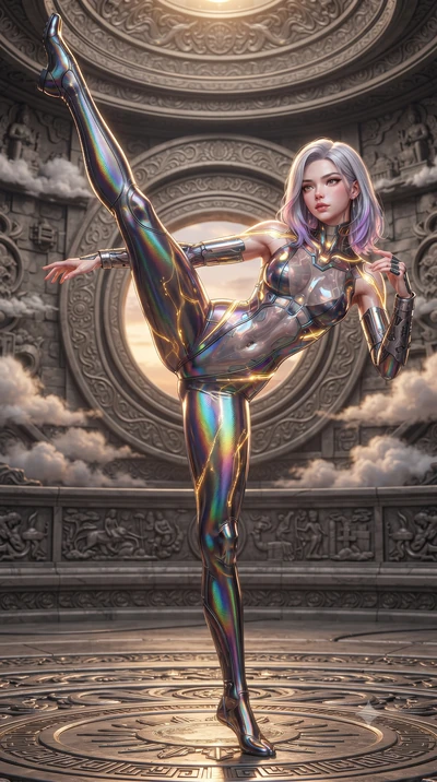 score_9, masterpiece, best quality, ultra-detailed, high-budget anime keyframe, editorial fashion photography, tasteful artistic composition, Caucasian woman. low angle full-body shot from head to toe showing her feet, filling the entire 9:16 vertica