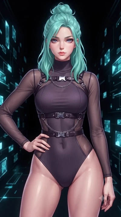score_9, masterpiece, best quality, ultra-detailed, high-budget anime keyframe, editorial fashion photography, tasteful artistic composition, Japanese woman. close-up cowboy shot from the waist and thighs up, the character dominates the composition, 