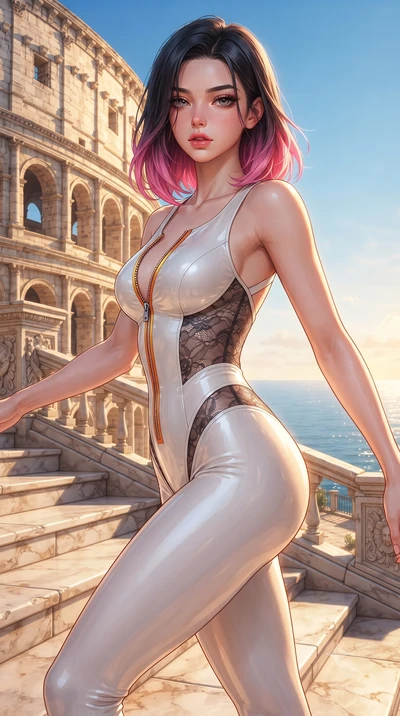 score_9, masterpiece, best quality, ultra-detailed, high-budget anime keyframe, editorial fashion photography, tasteful artistic composition, Korean woman. close-up cowboy shot from the waist and thighs up, the character dominates the composition, fi