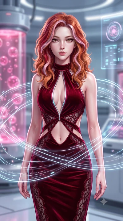 score_9, masterpiece, best quality, ultra-detailed, high-budget anime keyframe, semi-realistic 3D game render, editorial fashion photography, tasteful artistic composition, Caucasian woman. close-up cowboy shot from the waist and thighs up, the chara