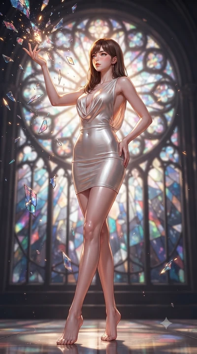 score_9, masterpiece, best quality, ultra-detailed, high-budget anime keyframe, editorial fashion photography, tasteful artistic composition, Korean woman. low angle full-body shot from head to toe showing her feet, filling the entire 9:16 vertical f