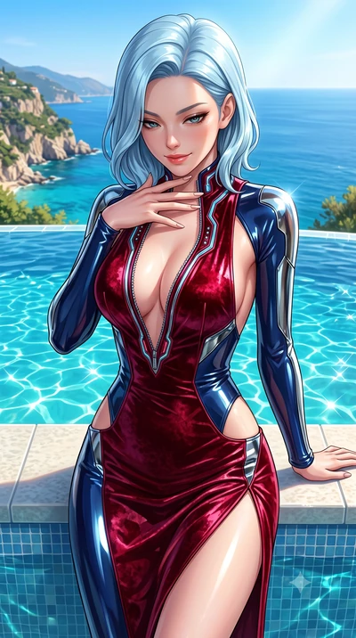 score_9, masterpiece, best quality, ultra-detailed, high-budget anime keyframe, semi-realistic 3D game render, editorial fashion photography, tasteful artistic composition, Korean woman. close-up cowboy shot from the waist and thighs up, the characte