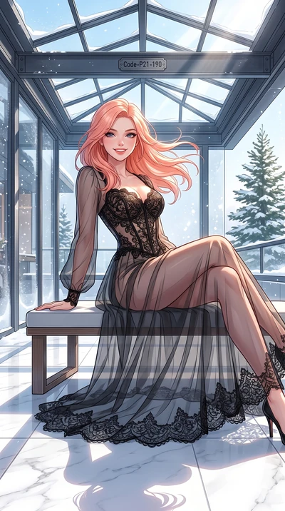 score_9, masterpiece, best quality, ultra-detailed, high-budget anime keyframe, vibrant anime aesthetic, Japanese woman. cowboy shot from the thighs up, character and outfit filling the frame for maximum presence. She is leaning back with a bright, r