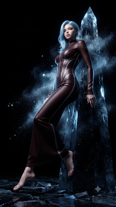 score_9, masterpiece, best quality, ultra-detailed, high-budget anime keyframe, editorial fashion photography, tasteful artistic composition, Korean woman. low angle full-body shot from head to toe showing her feet, filling the entire 9:16 vertical f