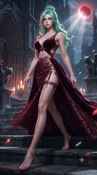 score_9, masterpiece, best quality, ultra-detailed, high-budget anime keyframe, editorial fashion photography, tasteful artistic composition, Japanese woman. low angle full-body shot from head to toe showing her feet, filling the entire 9:16 vertical