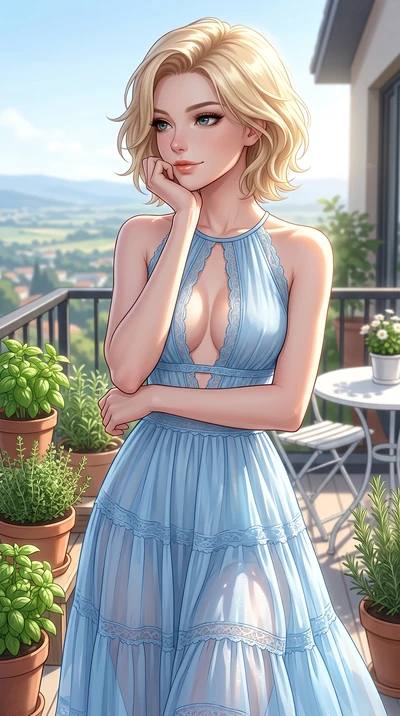 score_9, masterpiece, best quality, ultra-detailed, high-budget anime keyframe, editorial fashion photography, tasteful artistic composition, Caucasian woman woman. close-up cowboy shot from the waist and thighs up, the character dominates the compos