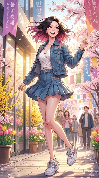 score_9, masterpiece, best quality, ultra-detailed, high-budget anime keyframe, vibrant anime aesthetic, Korean woman. low angle full-body shot from head to toe showing her feet, filling the entire 9:16 vertical frame with her statuesque presence, st
