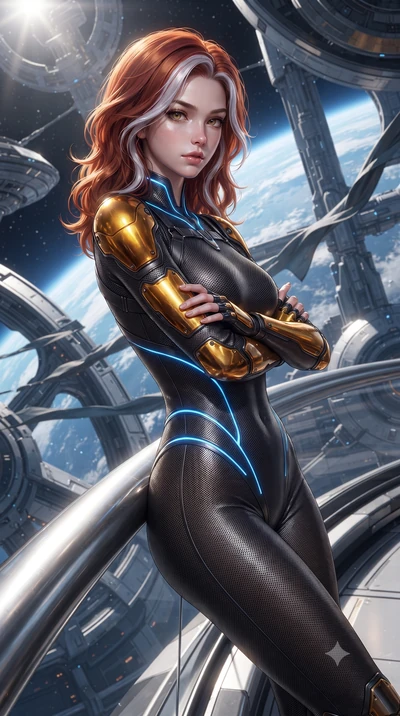 score_9, masterpiece, best quality, ultra-detailed, high-budget anime keyframe, editorial fashion photography, tasteful artistic composition, Caucasian woman. close-up cowboy shot from the waist and thighs up, the character dominates the composition,
