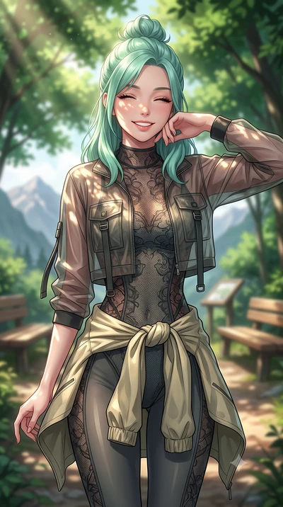 score_9, masterpiece, best quality, ultra-detailed, high-budget anime keyframe, editorial fashion photography, tasteful artistic composition, Japanese woman. close-up cowboy shot from the waist and thighs up, the character dominates the composition, 